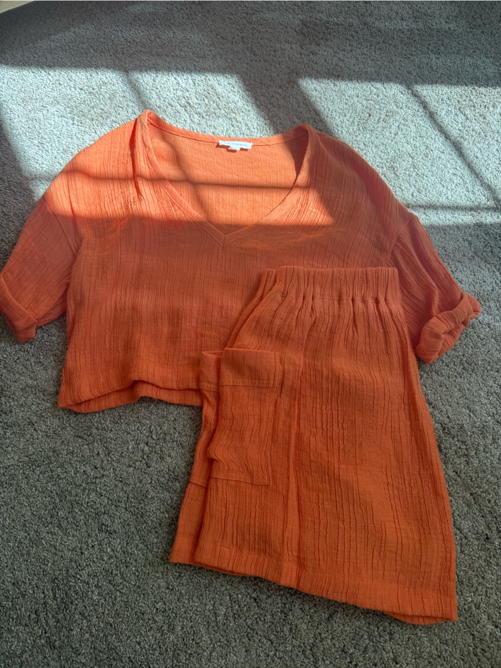 Blu Pepper Orange Textured Two-Piece Lounge Set